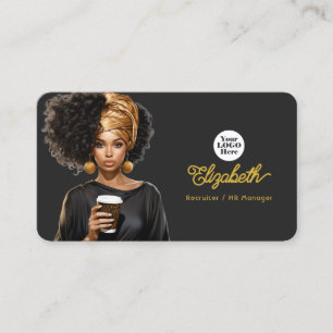 Cartão De Visita Elegante marca de mulher negra e dourada Chefe Neg