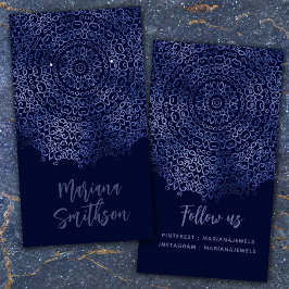Cartão De Visita Elegante Marinho Azul Mandala Barras Exibir Cartõe