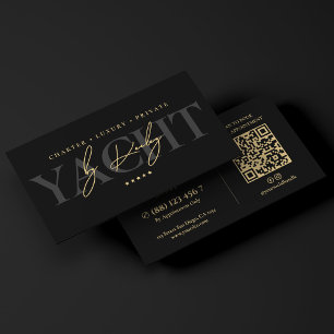 Cartão De Visita Elegante Marketing de Aluguel de Iate Preto