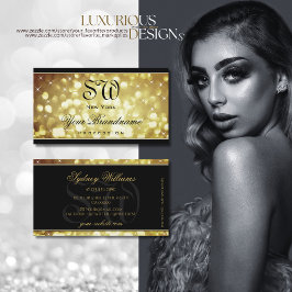 Cartão De Visita Elegante Marrom Dourado Brilhante Stars Monograma 