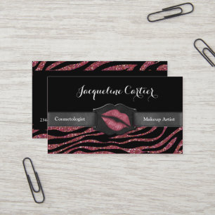 Cartão De Visita Elegante Marsala Zebra Glitter Kiss Cosmetólogo