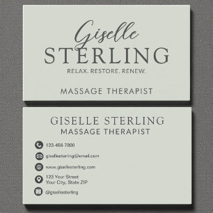 Cartão De Visita Elegante Massage Therapist Sage Green Modern