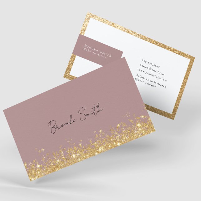 Cartão De Visita Elegante Mauve e Dourado luxo (Criador carregado)