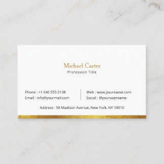 Cartão De Visita Elegante Minimalista Branco com Borda de Acento Do