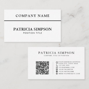 Cartão De Visita Elegante Minimalista Branco Preto: QR Redes Sociai