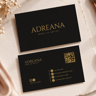 Cartão De Visita Elegante Minimalista Código Qr Preto Dourado