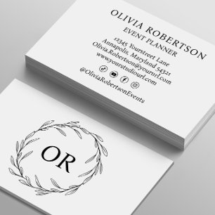 Cartão De Visita Elegante Minimalista Coroa de Oliveira Monograma S