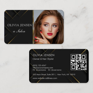 Cartão De Visita Elegante Minimalista Marfim Preto Dourado Estilist