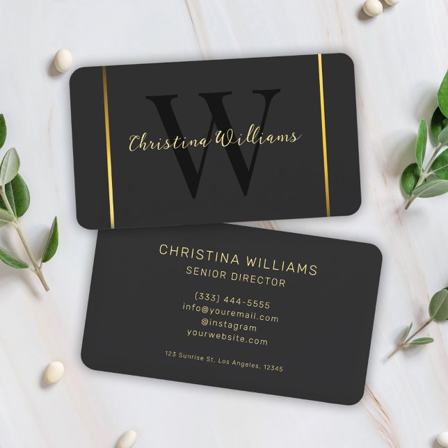 Cartão De Visita Elegante Mínimo Dourado Negro Profissional (Professional Black Gold Modern Minimalist Elegant Business Card)