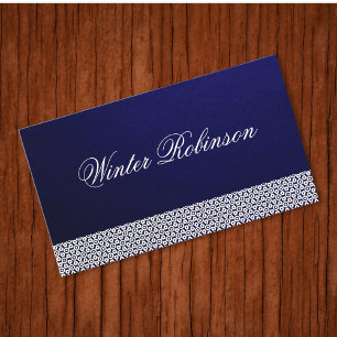 Cartão De Visita Elegante mínimo vetor ornamental branco azul