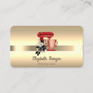 Cartão De Visita Elegante Misturador Floral Profissional Vermelho L