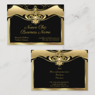 Cartão De Visita Elegante Moda Bege Dourado Gemas Preto