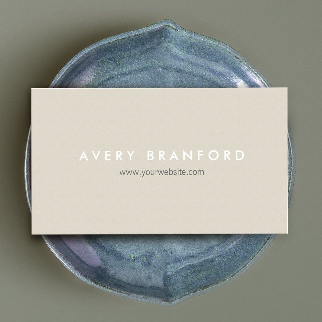 Cartão De Visita Elegante moderno bege minimalista simples (Criador carregado)