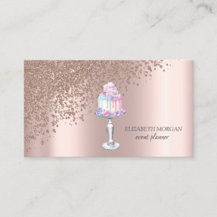 Cartão De Visita Elegante Moderno Bolo de Diamantes em Ouro Rosa