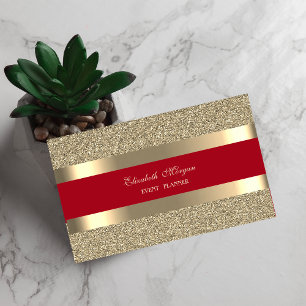 Cartão De Visita Elegante Moderno, Brilho Listrado Dourado Vermelho