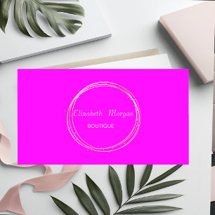 Cartão De Visita Elegante Moderno Círculo Neon Rosa Dourado