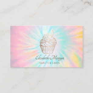Cartão De Visita Elegante Moderno, Cupcake Tie Dye Dourado Rosa