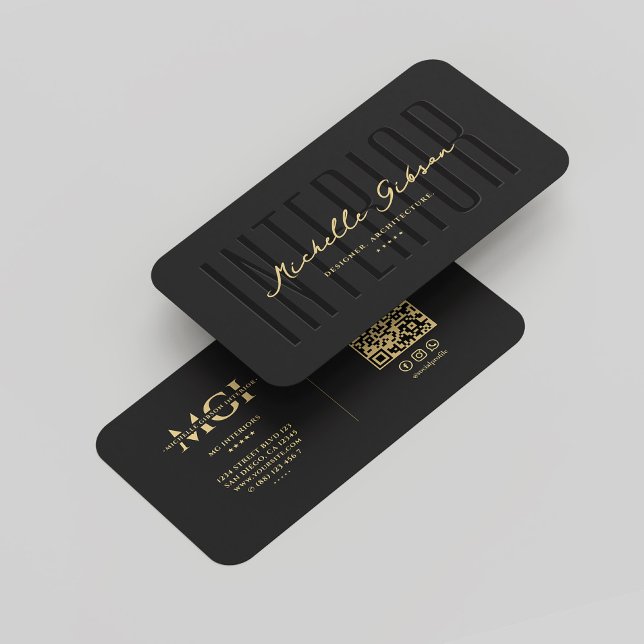 Cartão De Visita Elegante Moderno Designer do Interior Monograma Pr (Elegant Modern Interior Monogram Black Gold Business Card
)