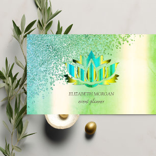 Cartão De Visita Elegante Moderno Diamantes Lótus Verde