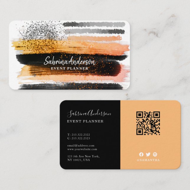 Cartão De Visita Elegante Moderno Dourado e Negro Abstrato (Frente/Verso)