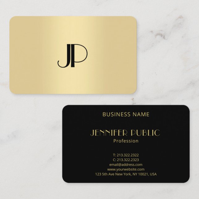 Cartão De Visita Elegante Moderno Dourado Monograma Modelo (Frente/Verso)