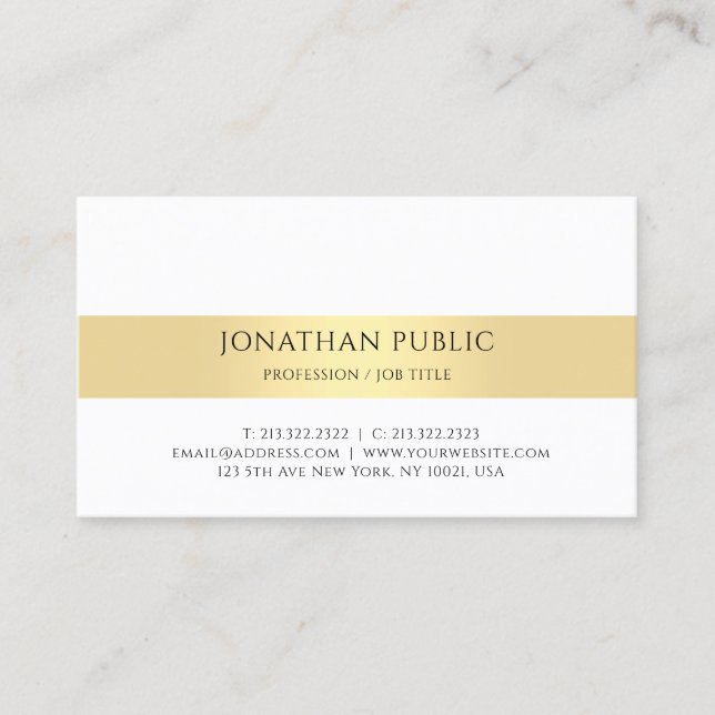 Cartão De Visita Elegante, moderno e Dourado Modelo branco minimali (Frente)