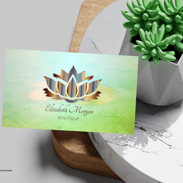 Cartão De Visita Elegante Moderno, Escova Verde Lotus (Criador carregado)