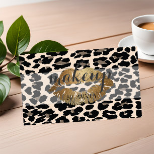 Cartão De Visita Elegante Moderno Estampa de Leopardo Brilho Lábios