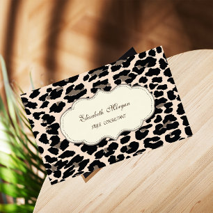 Cartão De Visita Elegante Moderno Estiloso Impresso de Leopardo Fem