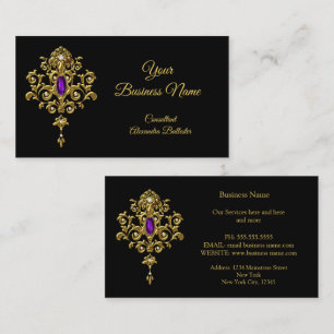 Cartão De Visita Elegante Moderno Estiloso Roxo Jóia Dourado Preto