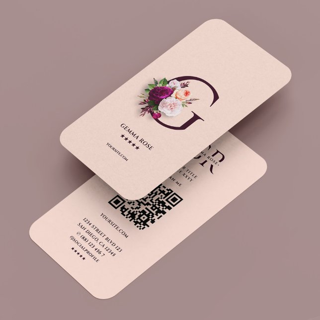 Cartão De Visita Elegante Moderno Floral Botânico G Rosa (Elegant Modern Floral Monogram G Pink Business Card
)
