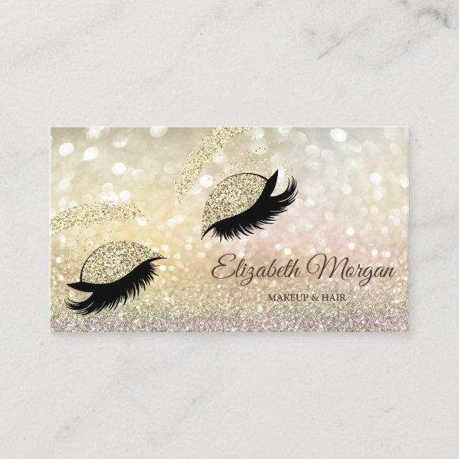 Cartão De Visita Elegante Moderno Glitter Faux Lashes Bokeh (Frente)
