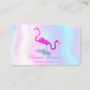 Cartão De Visita Elegante Moderno Holográfico Feminino, Flamingos