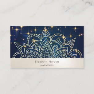 Cartão De Visita Elegante Moderno Mandala Estrelas Azul Marinho