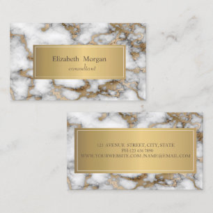 Cartão De Visita Elegante Moderno Mármore Ombre Branco Dourado