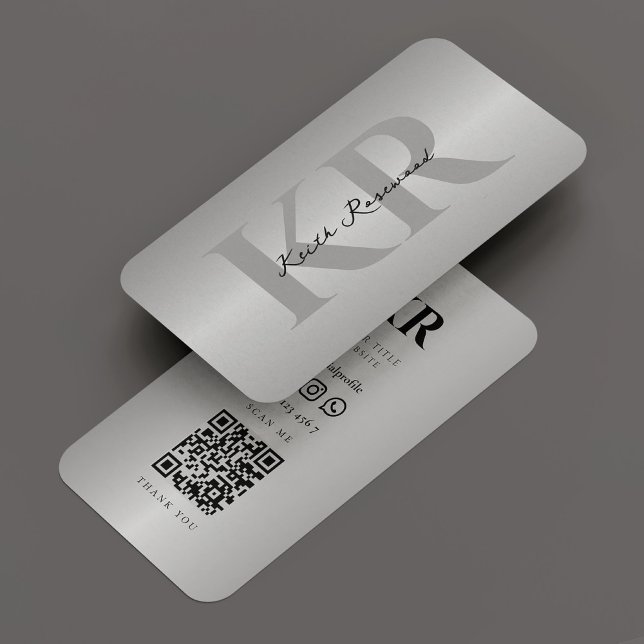 Cartão De Visita Elegante Moderno Monograma de Prata Profissional (Elegant Modern Monogram Silver Professional Business Card
)