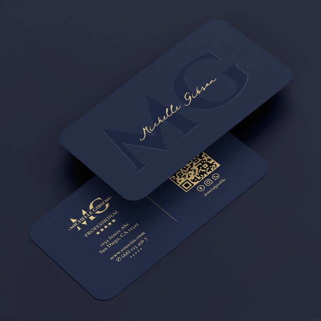 Cartão De Visita Elegante Moderno Monograma Profissional de Marinho (Elegant Modern Monogram Dark Navy Professional Business Card
)