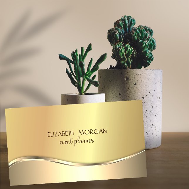 Cartão De Visita Elegante Moderno Profissional Simples Dourado (Criador carregado)
