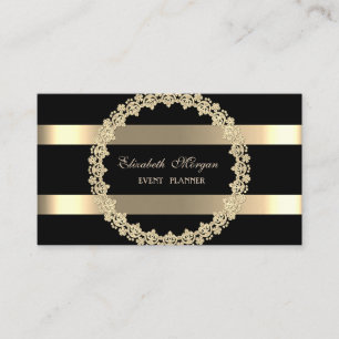 Cartão De Visita Elegante Moderno, Quadro Preto e Dourado Listrado