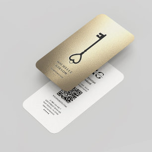 Cartão De Visita Elegante Moderno Realtor Monograma Branco Dourado