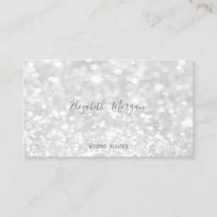 Cartão De Visita Elegante Moderno Silver Glitter Bokeh
