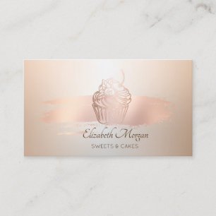 Cartão De Visita Elegante Moderno, Traço de Pincel em Rosa Dourado 