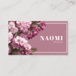 Cartão De Visita Elegante Moldura Dourada Flor de Cerejeira Rosa