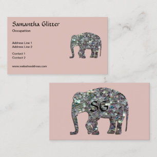 Cartão De Visita Elegante monograma de elefante em mosaico prateado