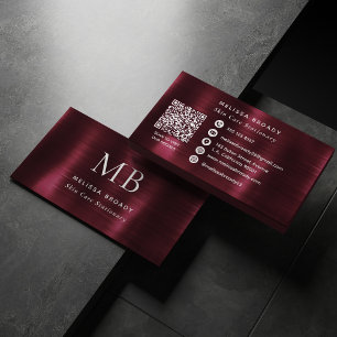 Cartão De Visita Elegante Monograma de Faux Metal em Aço Escovado B
