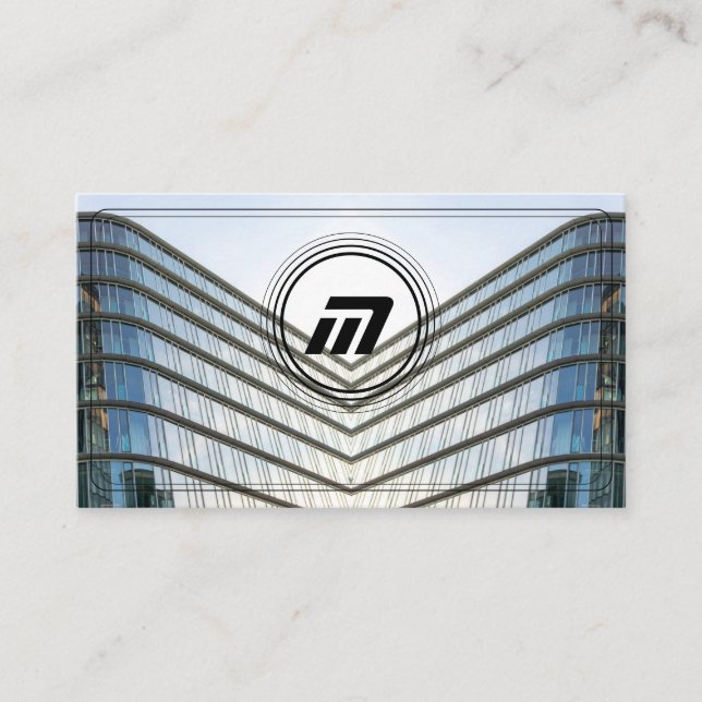 Cartão De Visita Elegante monograma e edifícios modernos de arquite (Frente)