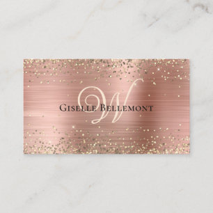 Cartão De Visita Elegante Monograma Glamour com Brilho de Falso Dou