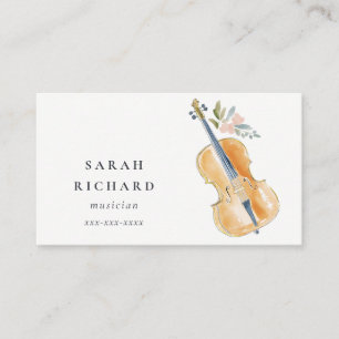 Cartão De Visita Elegante Músico de Aquarela Professor de Música