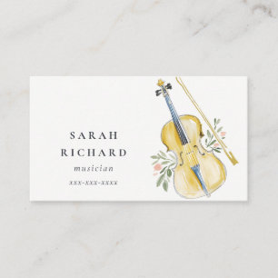 Cartão De Visita Elegante Músico de Violino com Aquarela Professor 