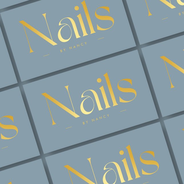 Cartão De Visita Elegante Nail Salon Dusty Blue (Criador carregado)